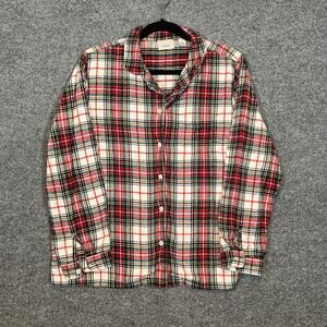 L.L Bean Pajama Shirt Womens Large Red Green Plaid Flannel Top Button Down Soft